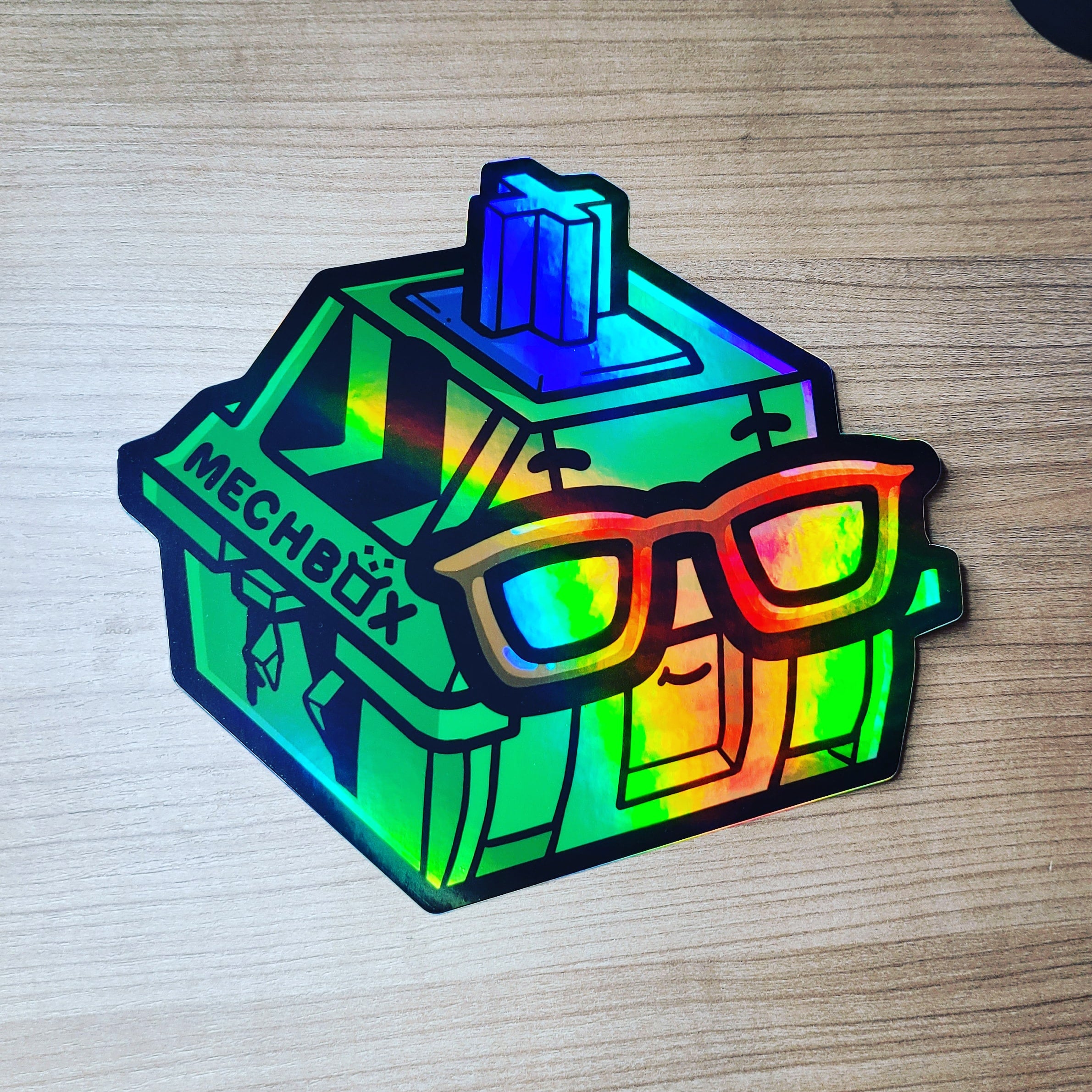 Mechbox Sticker - Holographic Green Switch (8.7 inch) - Mechbox Ltd